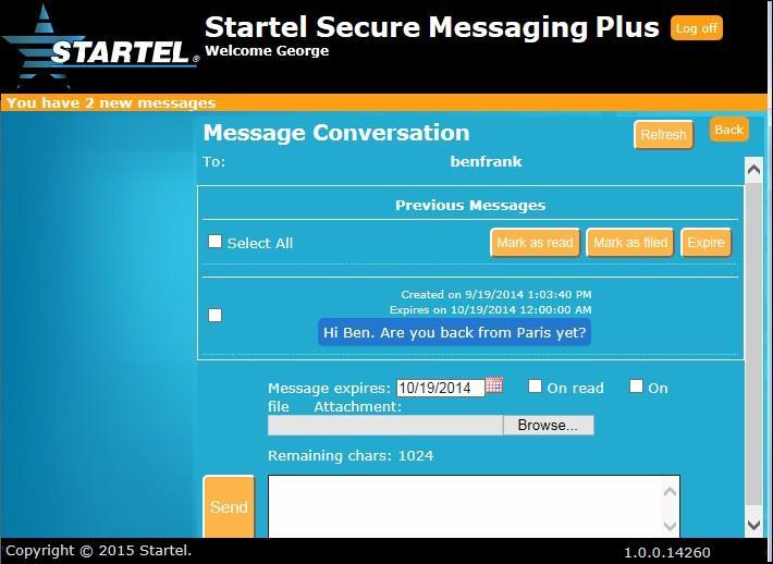 Now the message you sent is shown in the Message Conversation