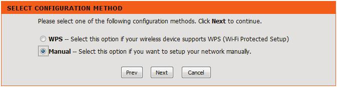 Select Manual as the configuration method to set up your network manually.