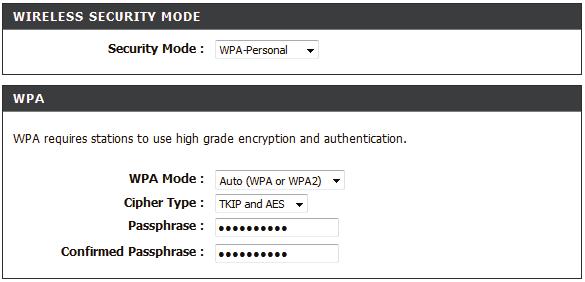 Section 4 - Security Configure WPA-Personal (AP Mode) It is recommended to enable encryption on your wireless access point before your wireless network adapters.