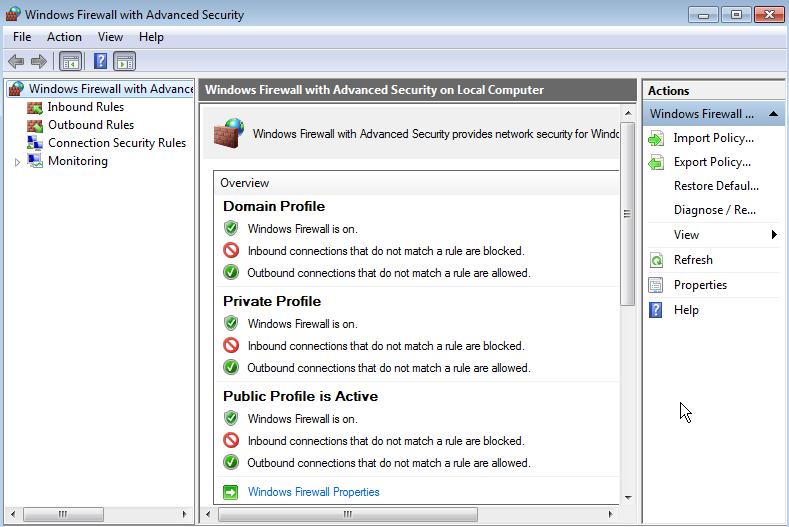 indows irewall Advanced ecurity efault profile settings can be