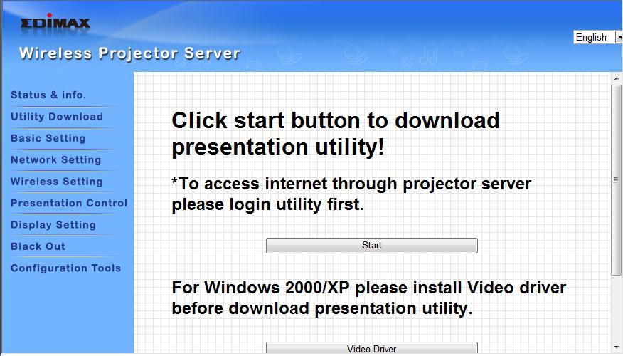 3-2 Utility Download You can use this function to download projector server s client software.