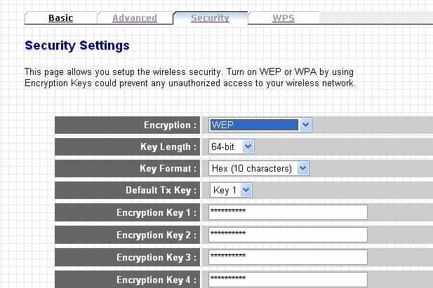 3-5-3-2 Encryption: WEP Enable WEP encryption.