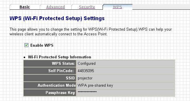 3-5-3-4 WPS Settings In this menu, you can use WPS (Wi-Fi Protected Setup) to setup secure wireless connections quickly and easily with WPS-compatible wireless clients.
