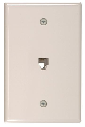 TELEPHONE FLUSH WALL PLATE Single Jack Modular flush wall jack assembly allows flush-mounted connection of plug-ended modular line cords.