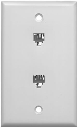 MID-SIZE FLUSH WALL PLATE Single Jack Mid-size flush wall jack assembly allows connection of plug ended modular line cords. Ideal for installation where opening is larger than normal.