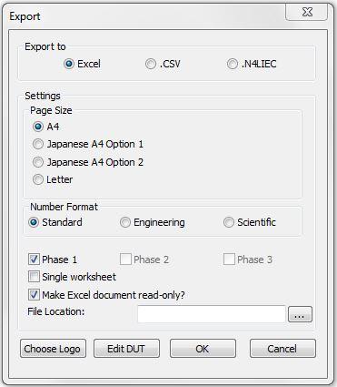 6 - Saving and Using Worksheets and Files. 6.1 Saving Flicker and Harmonic Results. 6.1.1 File Export Settings.