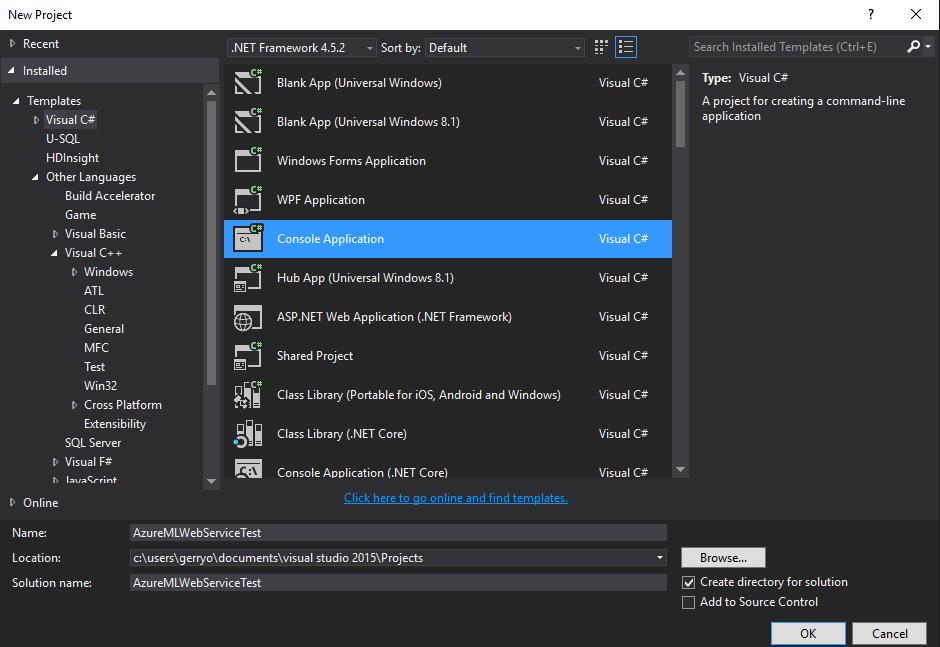 7. Click OK to create the application and project. 8. Visual Studio creates an application stub for you containing a Program.cs class with stub code including a Main method.