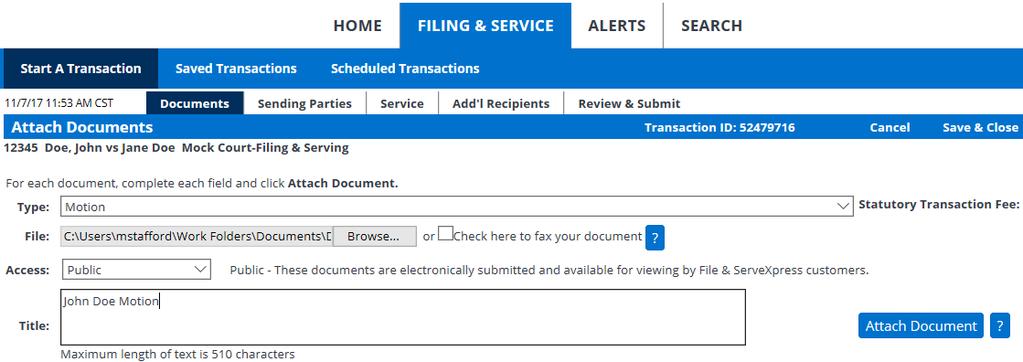 Documents Tab 1. Select a Document Type for your document using the drop down menu entitled Type. 2. To attach your document, click the Browse button in the File section. A dialog box will open.