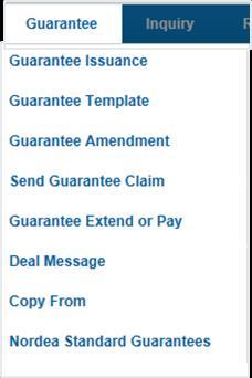 5 Trade Finance Global (TFG) - Guarantees In the Guarantees section, the user is able to perform the following actions: Open, view, update and delete a Regular Guarantee Guarantee from Template