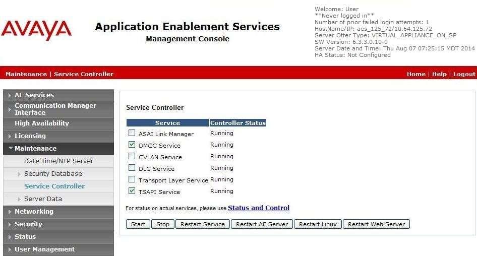 6.6. Restart Services Select Maintenance Service Controller from the left pane, to display the Service