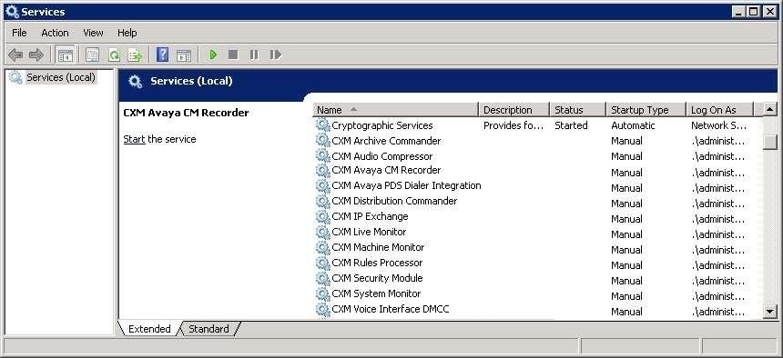 9.7. Administer CXM Services From the CXM server, select Start Administrative