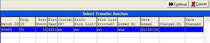 Edit List Select the batch(es) to include in the edit list. Selected batches will be highlighted in blue. Click a batch a second time to de-select it. Click Continue to run the edit list.