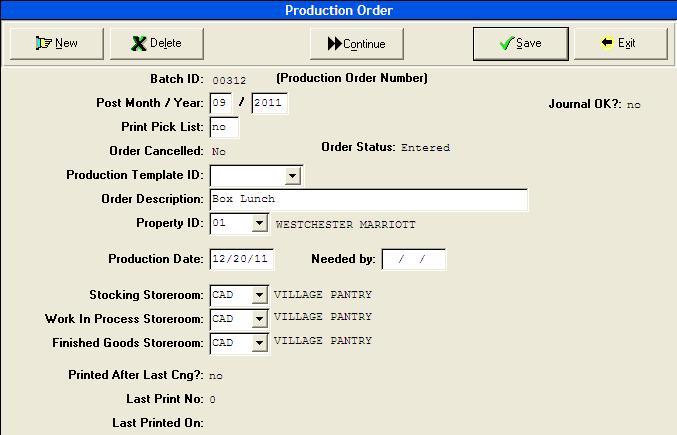 Data Entry Production Orders are composed of three parts: 1. Production Order Information 2. Items Produced (Increases to Inventory) 3.