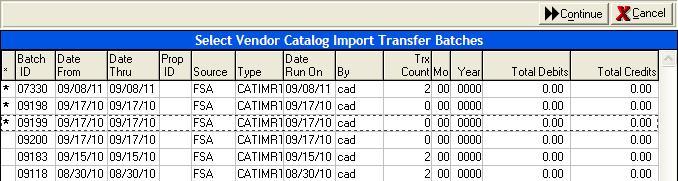 Vendor Catalog Import Report Select the vendor catalog batches to include in the report by clicking on them.