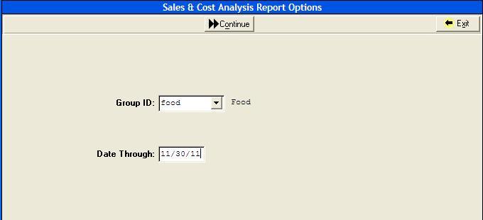 Sales & Cost Analysis This report is currently only available for Food & Beverage sales.
