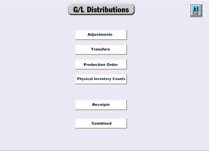 G/L Distributions This menu contains all