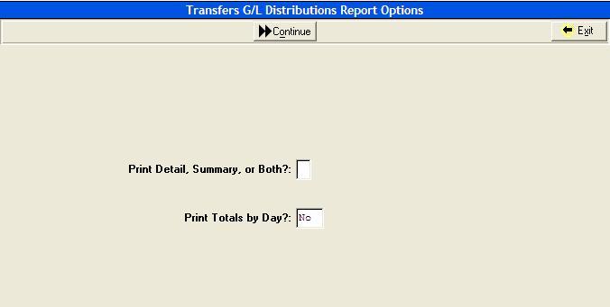 Transfers This report displays all G/L distributions created by Inventory transfers. Fields Print Detail, Summary, or Both?