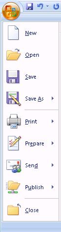 Office Button The Office button (located at the top left of the MS PowerPoint Window) is a drop-down menu of commands (see figure on the right) that you can use on MS PowerPoint files.