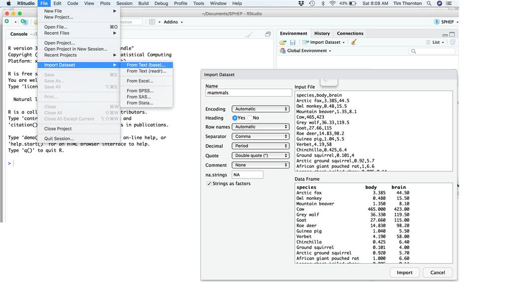 RStudio: Reading in data To import a