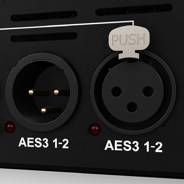 AES3 Digital Audio Interface features an 8 channel digital AES3 (AES/EBU) interface with 8 input channels and 8 output channels, each configured as four digital data streams on individual XLR