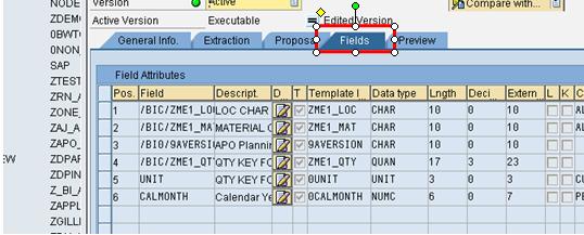 In the fields tab enter info object name in template column and press enter.