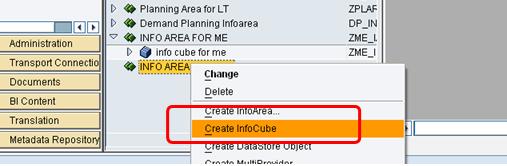 8. Create Infocube Go to Info provider under