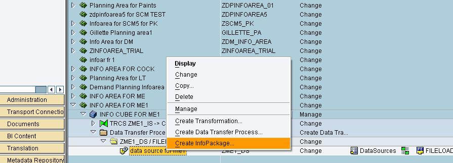 11. Create Info Package Under modeling,