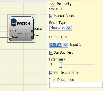 SWITCH SWITCH function block verifies the input status of a pushbutton or switch (NOT SAFETY SWITCHES). If the pushbutton is pressed the output is 1 (TRUE). Otherwise, the output is 0 (FALSE).