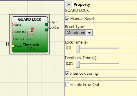 GUARD LOCK OPERATORS GUARD LOCK The GUARD LOCK operator controls locking/unlocking of an ELECTROMECHANICAL GUARD LOCK by analyzing consistency between the Lock command and the status of an INTERLOCK
