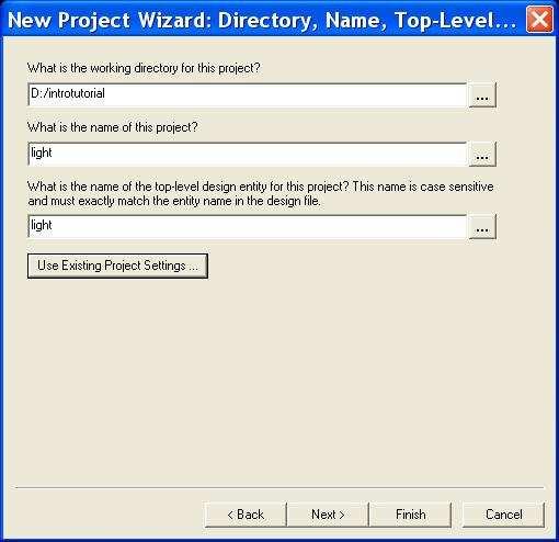 Figure 5.Creation of a new project. 2. Set the working directory to be introtutorial; of course, you can use some other directory name of your choice if you prefer.