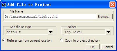 Figure 34.Add existing file to Project b. Click on the Browse button for the File Name field.