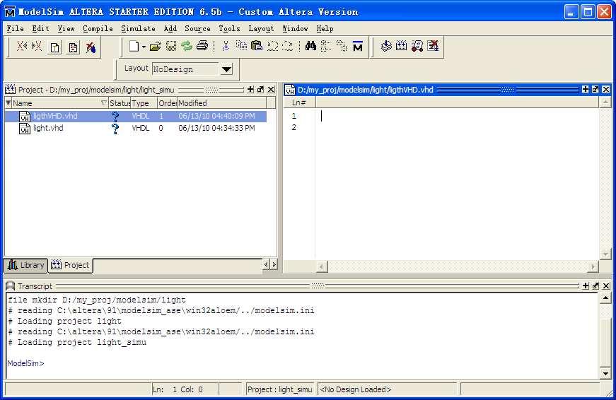 Figure 36.Edit new Files In the lightvhd.vhd file window, please input the testbench codes, Click the Save icon. library ieee; use ieee.std_logic_1164.