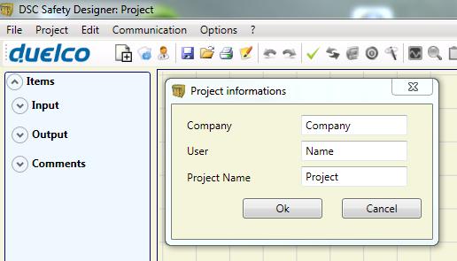 Create a new project (configure the DSC system) Select icon CREATE (Figure 25) from the standard tool bar to start a new project. The user authentication window is displayed (Figure 27).