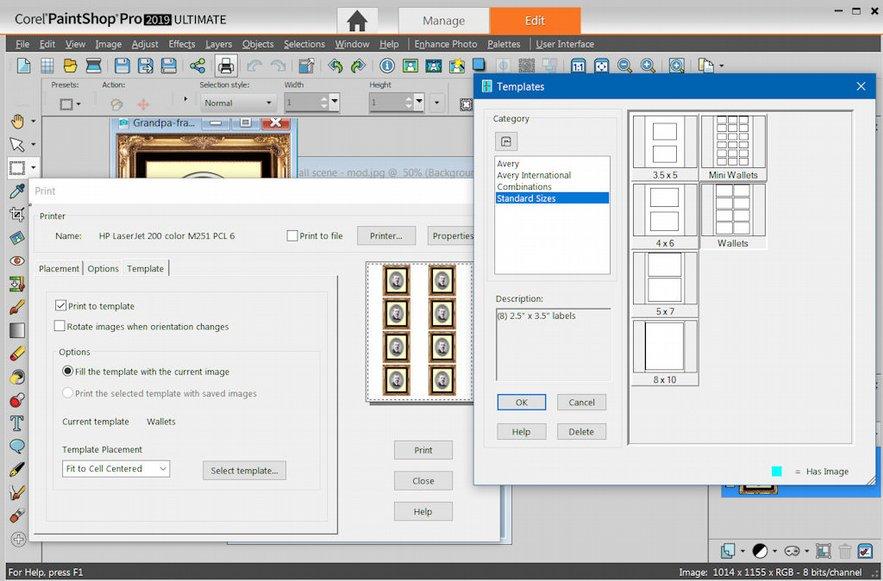 Printing Images with Paint Shop Pro 2019 Using Templates Paint Shop Pro provides a number of templates to use when printing.