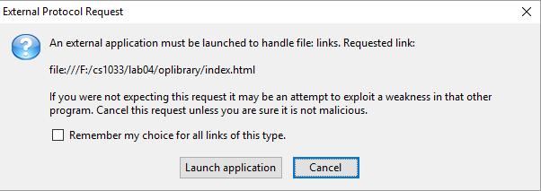 22.The first time it may come up with this dialog box. Click on Remember my choice for all links of this type. Click on Launch application.