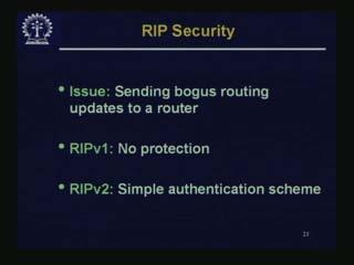 (Refer Slide Time: 32:59 to 33:12 min) Issue: One is the security issue, sending bogus routing updates to a router.