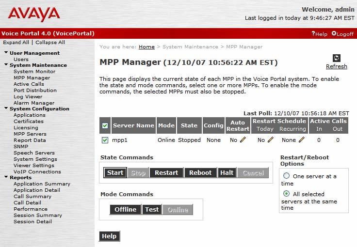 Start the MPP Server. Start the MPP server from the MPP Manager page shown in Figure 10.