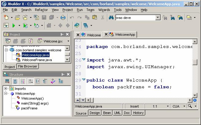 NOTE: JBuilder can run on any platform with a Java Virtual Machine. The screen shots in the tutorial are taken from Windows using JBuilder X. You can download JBuilder X Foundation from www.borland.