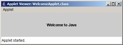 Figure 6.6 The WelcomeApplet program is running from the applet viewer. You can also invoke the applet viewer from the DOS prompt using the following command: appletviewer WelcomeApplet.html 6.