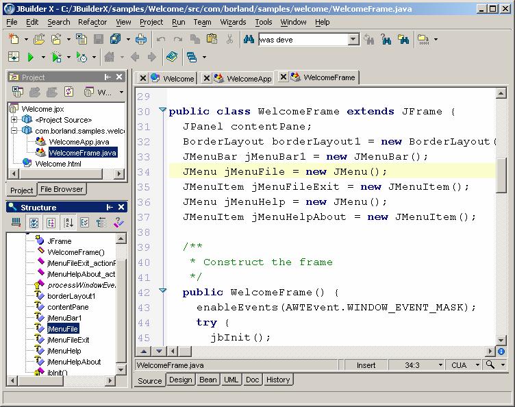 1.6 The Structure Pane The structure pane displays the structural information about the files you selected in the project pane.