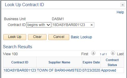 o Enter the Business Unit as DASM1. o Use the specific Contract ID.