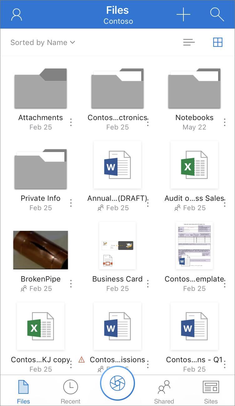 View your files from a mobile device Tap Files to access your files and folders on OneDrive. Select next to a file to open the menu Tap Recent to see your most recently active files.