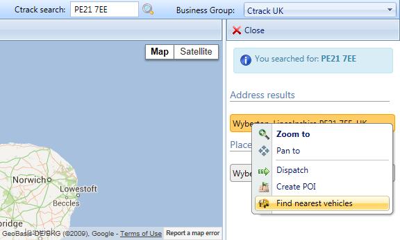 7.2. Finding nearest vehicle or driver Once you used Ctrack search to find you location right lick on the result From the