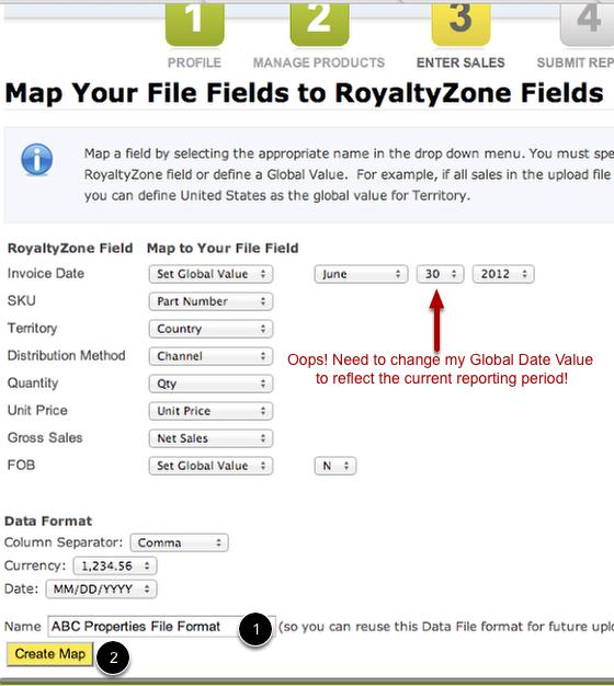 RoyaltyZone will display the saved mapping and you can change any values as