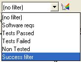 Filters Usage and Advanced Analysis Applying Filters to Project Analysis Results Once defined, the filters are selected from the list in the toolbar: The filters remove the requirements that fit with
