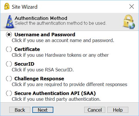 Select the authentication method