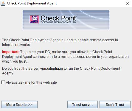 Once trusted, Checkpoint agent will configure the settings.