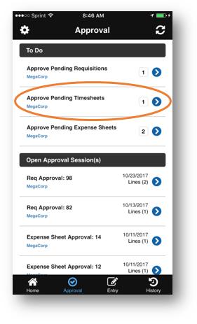 Approval, Approve Timesheets As an approver, you can view all Timesheets waiting approval.
