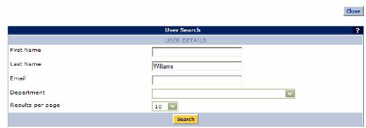 2. Enter in the contact information (first name, last name and/or e-mail) and select Search 3.