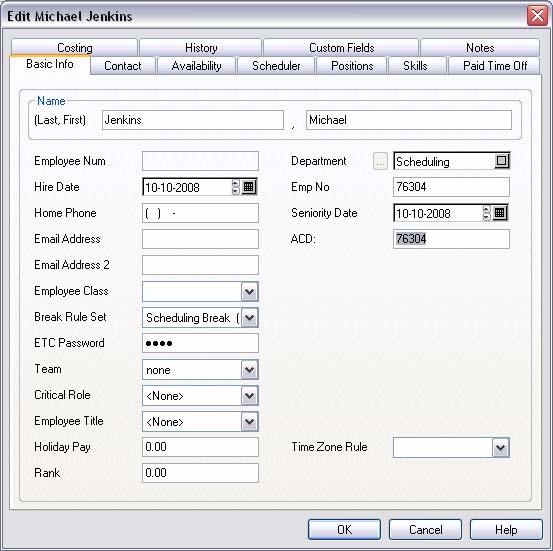 In the Hierarchy Editor tab, right-mouse click on Avaya Corporation and select Add Employee to display the screen below.